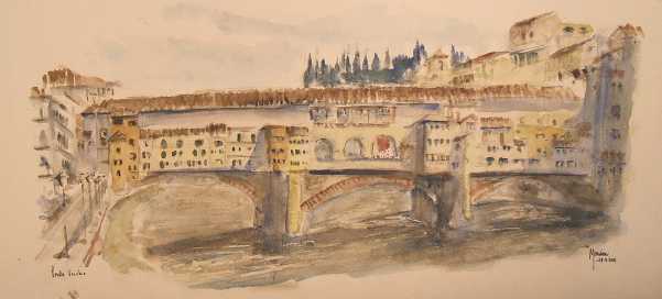 Aquarelle - Le Ponte Vecchio - Italie - Florence