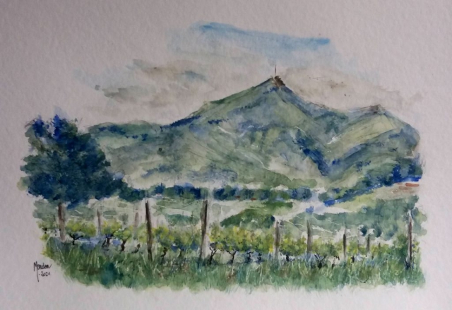 Aquarelle - La Rhune - Vignes - Pays Basque