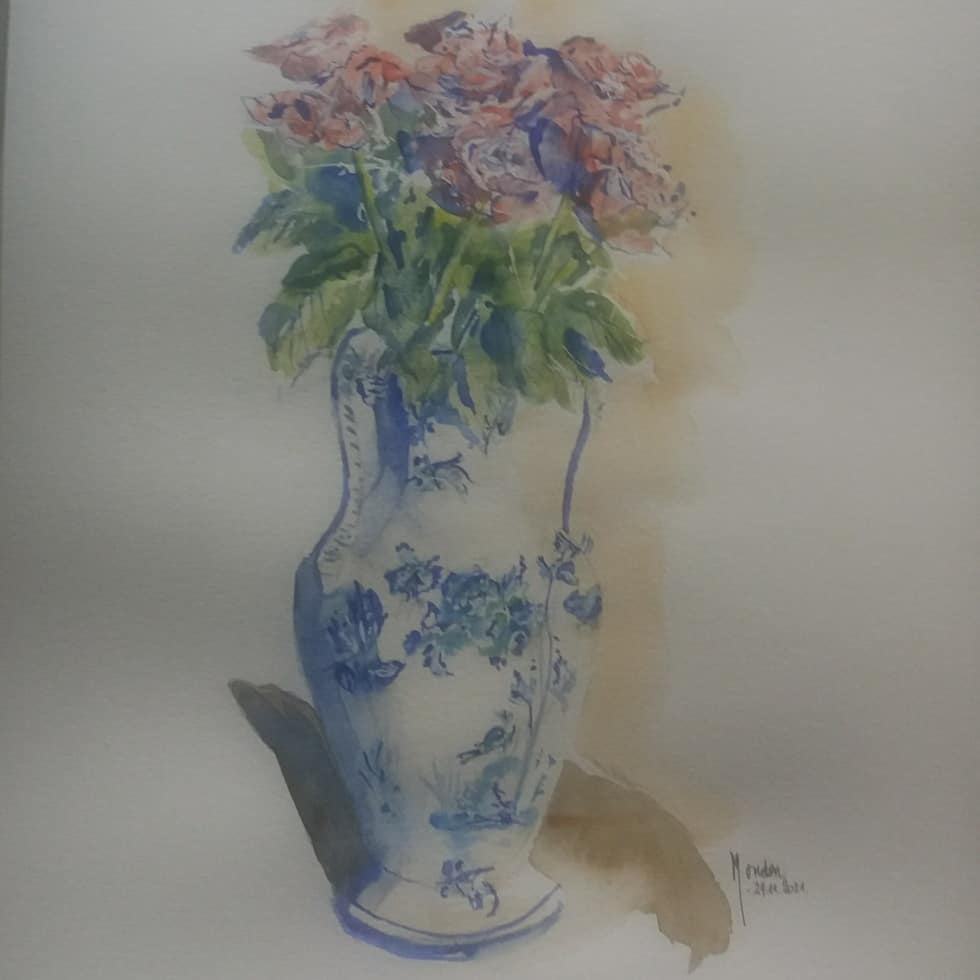 Vase Delft - Aquarelle - Bouquet - Fleurs