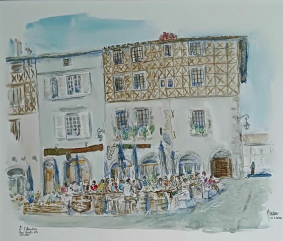 Aquarelle sur toile - L'Irlandais - L 55 cm x H 46 cm datée et signée du 21 mars 2026 Aquarelle - Restaurants - L'Irlandais - Limoges