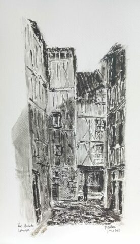 Encre de Chine noire Rue Huchette L 25 cm x H 41 cm datée et ignée du 04 mars 2026 Limoges - Rue -Encre de Chine
