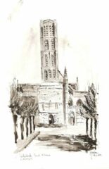 Limoges – cathedrale saint-etienne - Encre de Chine noire Limoges – encadrée en bois brut L 36 cm x H 45 cm